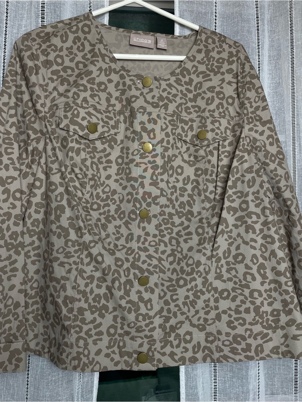 Chico's Beige Taupe Leopard-Print Snap Jacket